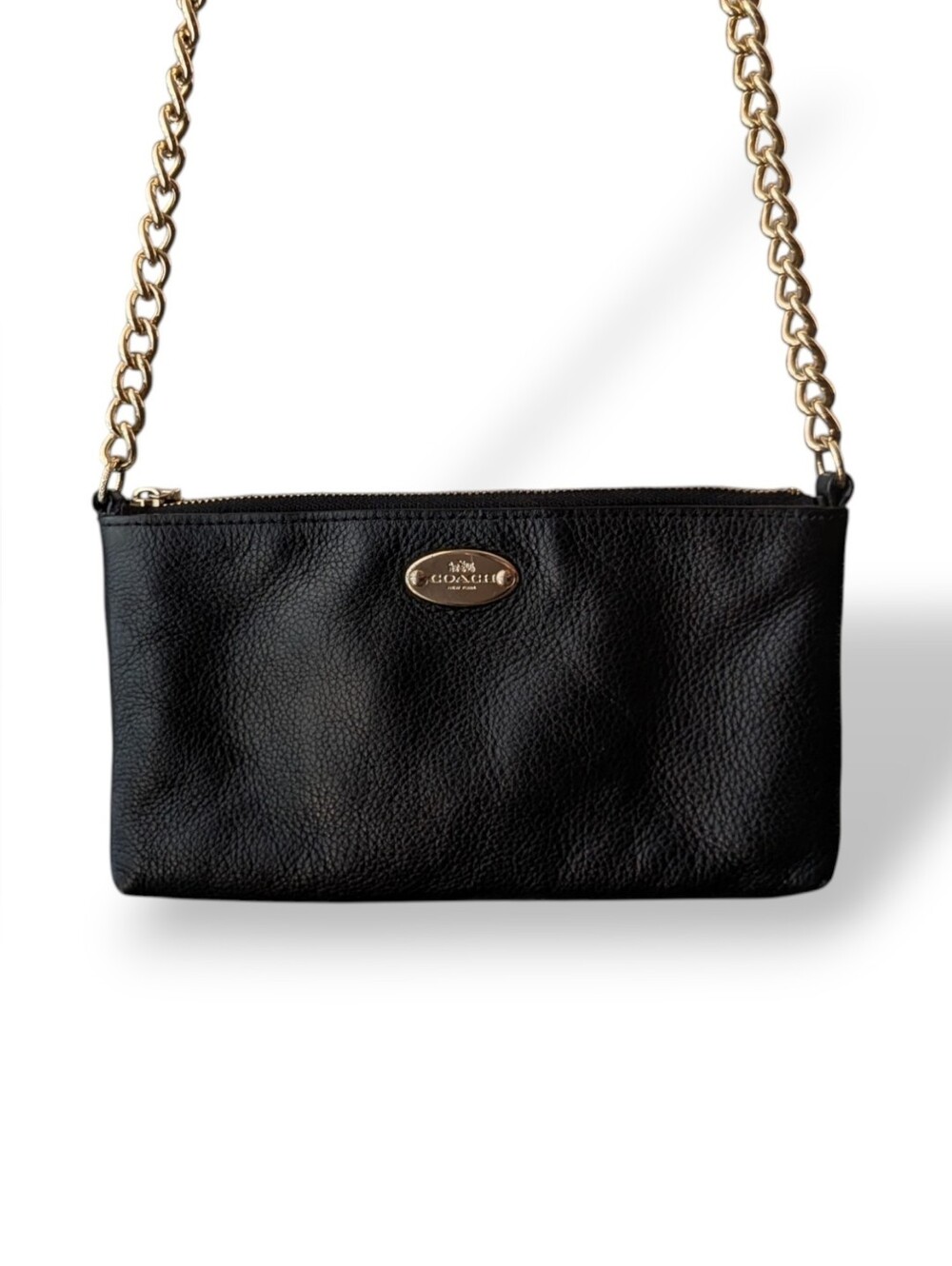 Coach‎ Quinn Crossbody Bag Black Small Pebbled Leather Golden Chain Small F52709